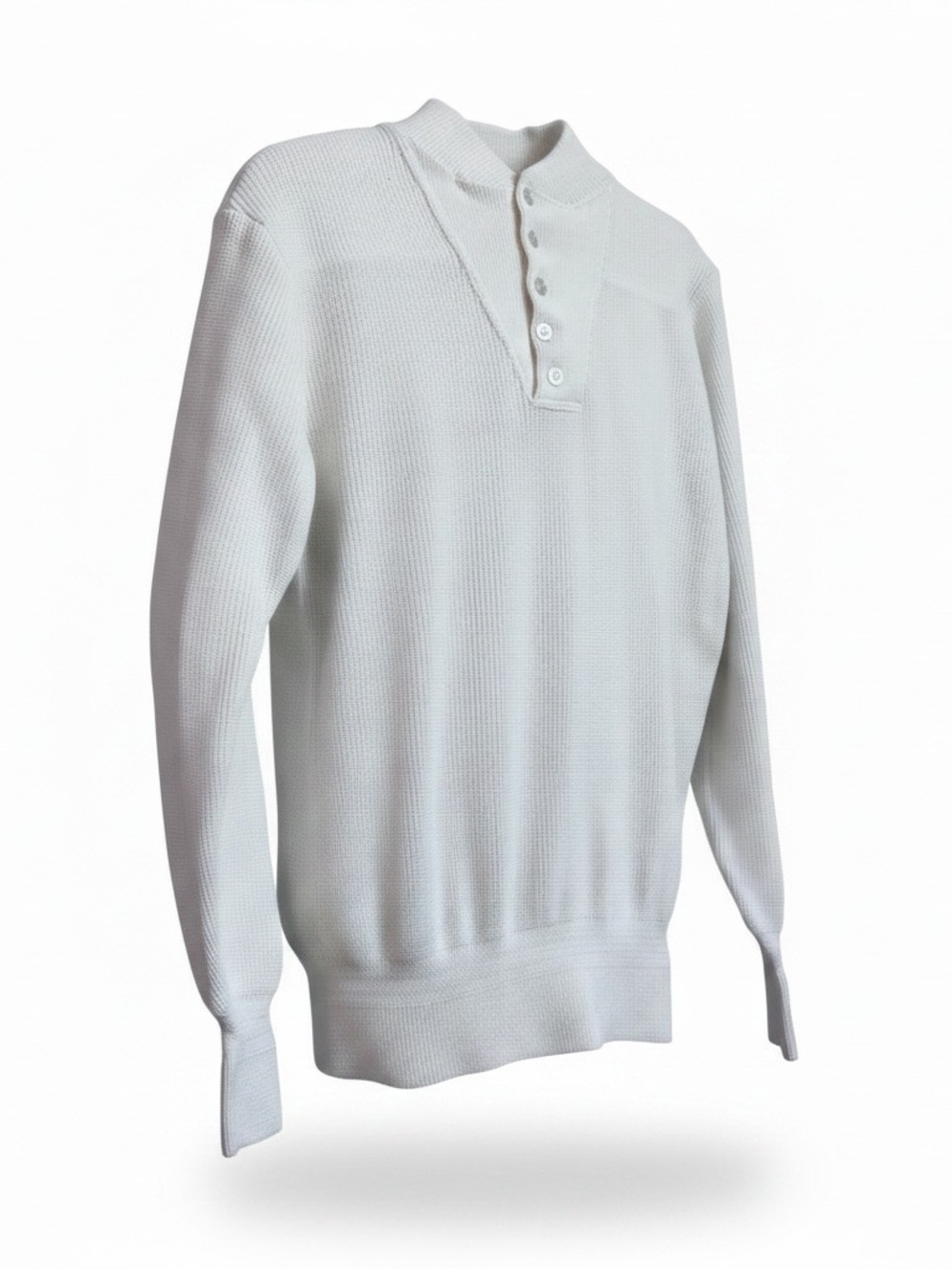 VTG 90’s LL Bean Men's Cream Henley Waffle-Knit Sweater Large Tall